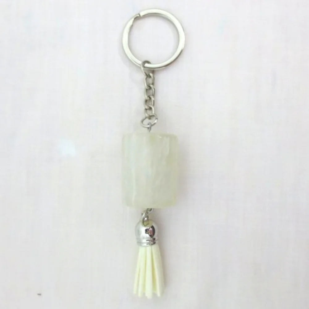 New Handcrafted Keychain Bag Charm White Beaded Boho Leather Tassel Swivel Clip